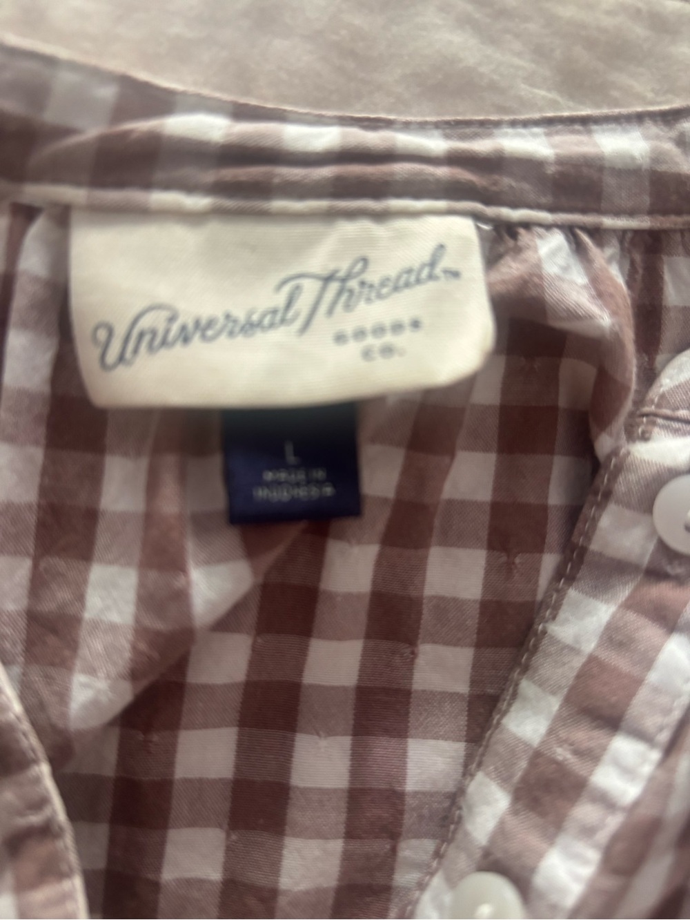 Cotton Blend Tan Gingham Oversized Blouse - Picture 3 of 4